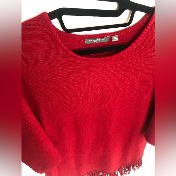 Red knit bat wing sleeve fringe blouse - Picture 2 of 3